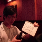 [Unknown] with <3 Chiya sign. Trying to imply the alcohol made him do it but it  just ain't true.